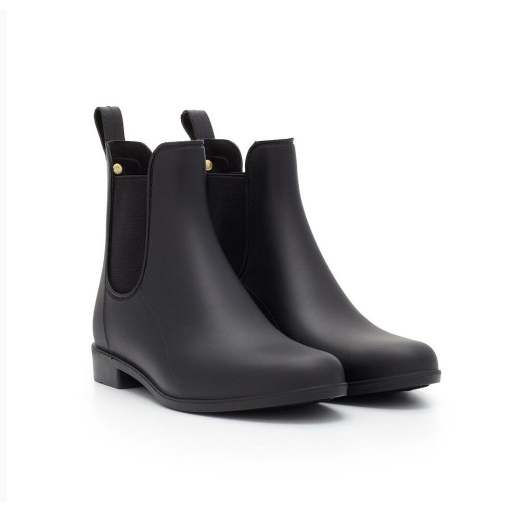 Sam Edelman Tinsley Chelsey Rain Boots Womens 7 Black Pull On Logo Medallion